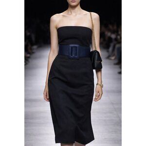 ZAPA Wide Navy Blue Leather Belt Size S Square Buckle 100% Calfskin France